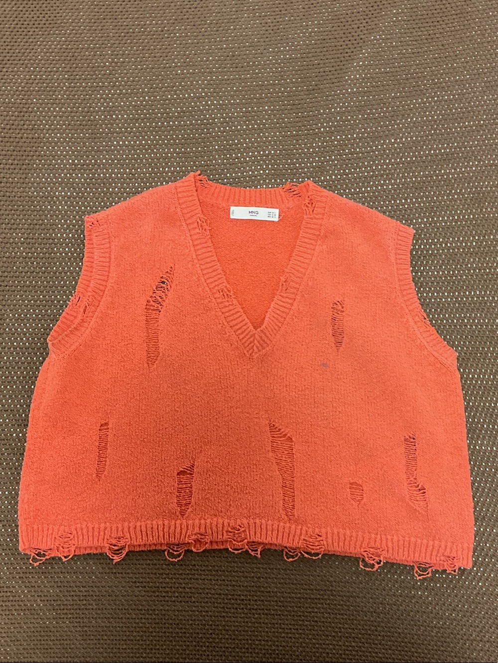 MNG V-Neck Distressed Sleeveless Sweater Vest - Coral